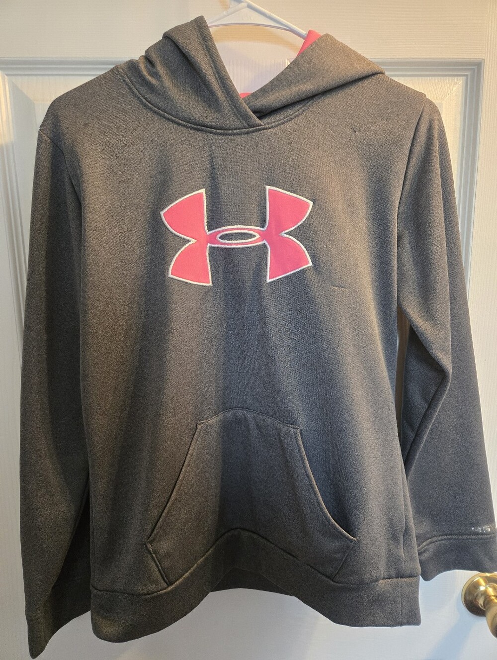 Under Armour Kids Gray Hoodie with Pink Logo Accent